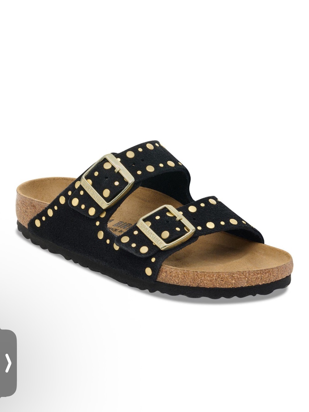 Women's Arizona Rivets Slide Birkstenstock Sandals - Black/Gold